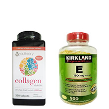 Combo chống lão hóa Collagen Youtheory Biotin 390 viên và Vitamin E 400 IU Kirkland 500 viên của Mỹ